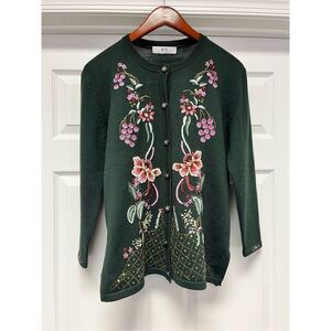 Eric Green/ Black Heavily Floral Embroidered Cardigan Sweater sz XL EUC